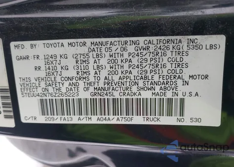 2006 Toyota Tacoma Base V6 from USA, damaged, VIN 5TEUU42N76Z265223